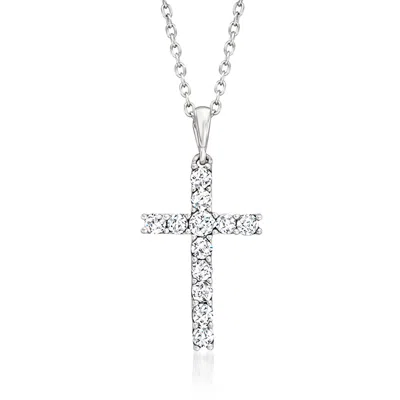 Ross-simons Diamond Cross Pendant Necklace In Sterling Silver In Multi
