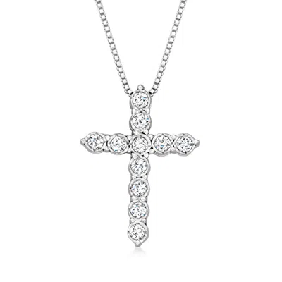 Ross-simons Diamond Cross Pendant Necklace In Sterling Silver In Multi