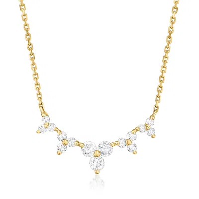 Ross-simons Diamond Curved Bar Necklace In 14kt Yellow Gold In Silver
