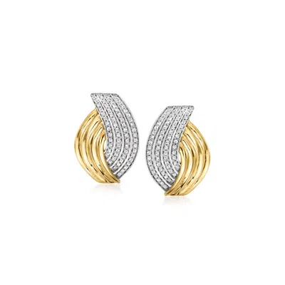 Ross-simons Diamond Curved Earrings In 14kt Yellow Gold In Multi
