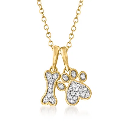 Ross-simons Diamond Dog Bone And Paw Pendant Necklace In 14kt Yellow Gold In Multi