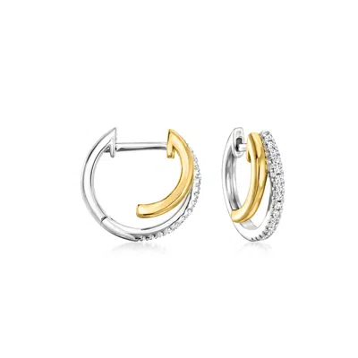 Ross-simons Diamond Double-hoop Earrings In 2-tone Sterling Silver In White