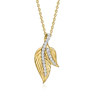 Ross-simons Diamond Double-leaf Pendant Necklace In 18kt Gold Over Sterling In Multi