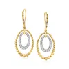 Ross-simons Diamond Double-oval Beaded Drop Earrings In 18kt Gold Over Sterling In Multi
