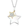 Ross-simons Diamond Double-star Pendant Necklace In Sterling Silver With 14kt Yellow Gold In Multi