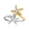 Ross-simons Diamond Double Starfish Ring In Sterling Silver And 14kt Yellow Gold