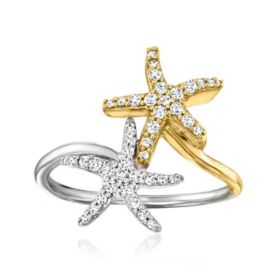 Ross-simons Diamond Double Starfish Ring In Sterling Silver And 14kt Yellow Gold