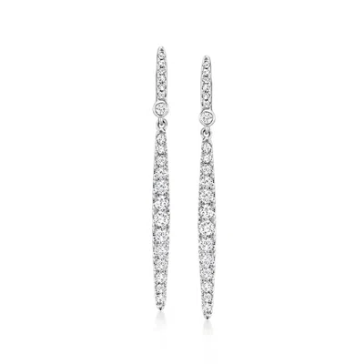 Ross-simons Diamond Drop Earrings In Sterling Silver In White