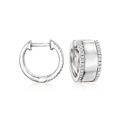 Ross-simons Diamond-edge Hoop Earrings In Sterling Silver In White