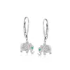 Ross-simons Diamond Elephant Drop Earrings With Emerald Accents In Sterling Silver In Green