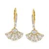 Ross-simons Diamond Fan Drop Earrings In 14kt Yellow Gold In White
