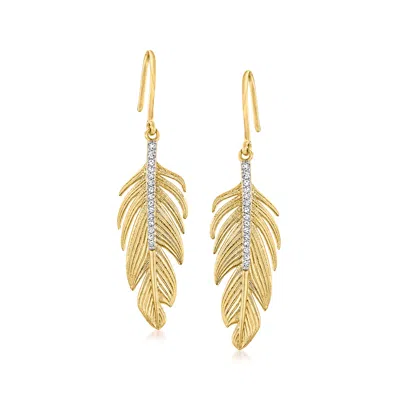 Ross-simons Diamond Feather Drop Earrings In 18kt Gold Over Sterling In White