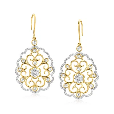 Ross-simons Diamond Filigree Drop Earrings In 18kt Gold Over Sterling In Multi