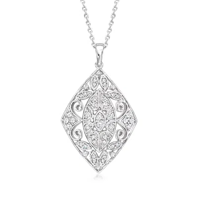 Ross-simons Diamond Filigree Openwork Pendant Necklace In Sterling Silver In Metallic