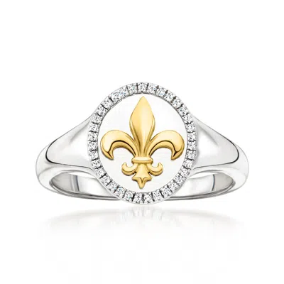 Ross-simons Diamond Fleur-de-lis Ring In Sterling Silver With 18kt Gold Over Sterling In White