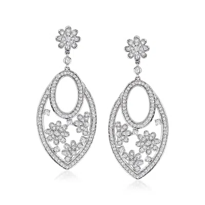 Ross-simons Diamond Floral Drop Earrings In Sterling Silver In White