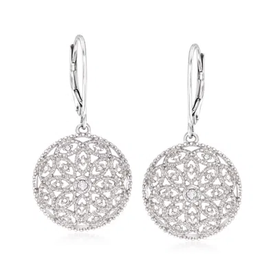 Ross-simons Diamond Floral Openwork Circle Drop Earrings In Sterling Silver In White