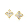 Ross-simons Diamond Flower Earrings In 14kt Yellow Gold