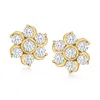 Ross-simons Diamond Flower Earrings In 14kt Yellow Gold In White