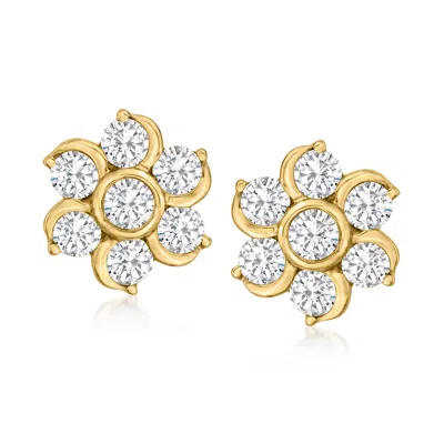 Ross-simons Diamond Flower Earrings In 14kt Yellow Gold In White