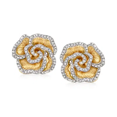 Ross-simons Diamond Flower Earrings In 18kt Gold Over Sterling In Silver