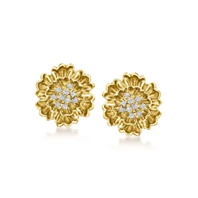 Ross-simons Diamond Flower Earrings In 18kt Gold Over Sterling In White