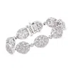 Ross-simons Diamond Flower Oval-link Bracelet In Sterling Silver