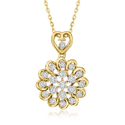 Ross-simons Diamond Flower Pendant Necklace In 14kt Yellow Gold