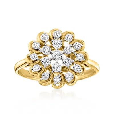 Ross-simons Diamond Flower Ring In 14kt Yellow Gold In White