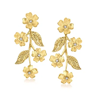 Ross-simons Diamond Flower Vine Drop Earrings In 18kt Gold Over Sterling