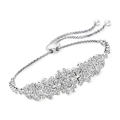 Ross-simons Diamond Geometric Bolo Bracelet In Sterling Silver In White