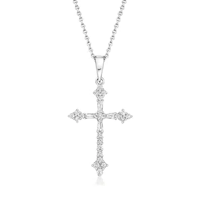 Ross-simons Diamond Gothic Cross Pendant Necklace In 14kt White Gold In Silver