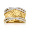 Ross-simons Diamond Hammered Ring In 18kt Yellow Gold Over Sterling Silver In White