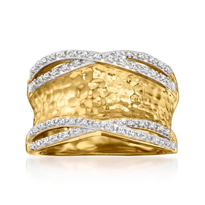 Ross-simons Diamond Hammered Ring In 18kt Yellow Gold Over Sterling Silver In White