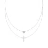 Ross-simons Diamond Heart And Cross Layered Necklace In Sterling Silver In Metallic