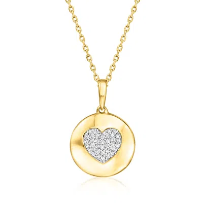 Ross-simons Diamond Heart Disc Pendant Necklace In 18kt Gold Over Sterling In Silver