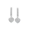 Ross-simons Diamond Heart Hoop Drop Earrings In Sterling Silver