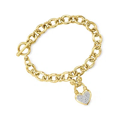 Ross-simons Diamond Heart Lock Toggle Bracelet In 18kt Gold Over Sterling And Sterling Silver In Multi