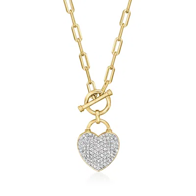 Ross-simons Diamond Heart Lock Toggle Necklace In 18kt Gold Over Sterling And Sterling Silver In Multi