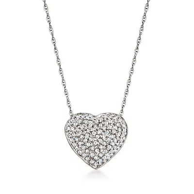 Ross-simons Diamond Heart Pendant Necklace In 14kt White Gold In Silver