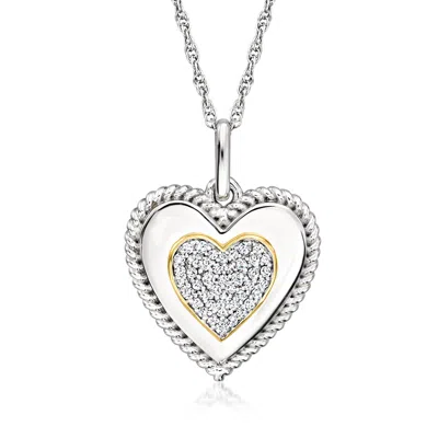 Ross-simons Diamond Heart Pendant Necklace In Sterling Silver And 18kt Gold Over Sterling In Multi