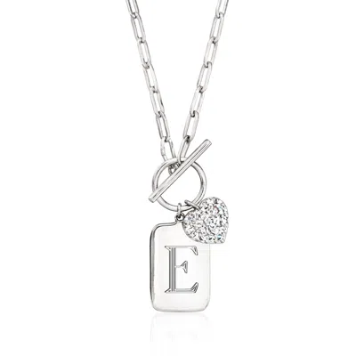 Ross-simons Diamond Heart Personalized Tag Paper Clip Link Toggle Necklace In Sterling Silver In Multi