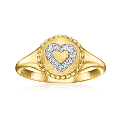Ross-simons Diamond Heart Signet Ring In 18kt Gold Over Sterling In White