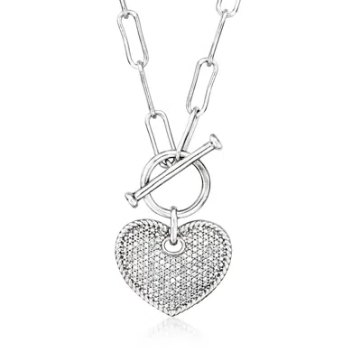 Ross-simons Diamond Heart Toggle Necklace In Sterling Silver In Multi