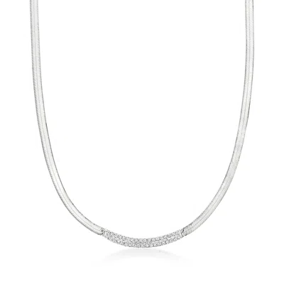 Ross-simons Diamond Herringbone Necklace In Sterling Silver In Metallic