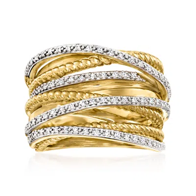 Ross-simons Diamond Highway Ring In 18kt Yellow Gold Over Sterling Silver In White