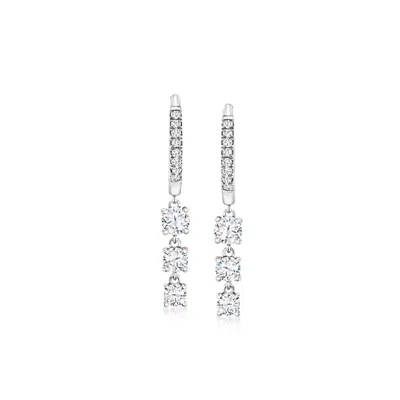 Ross-simons Diamond Hoop Drop Earrings In 14kt White Gold