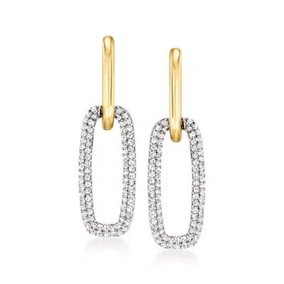 Ross-simons Diamond Hoop Drop Earrings In Sterling Silver And 14kt Yellow Gold In Multi