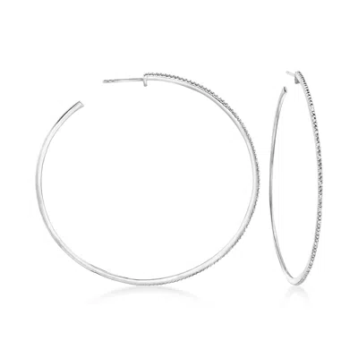 Ross-simons Diamond Hoop Earrings In Sterling Silver In White