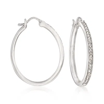 Ross-simons Diamond Hoop Earrings In Sterling Silver In White